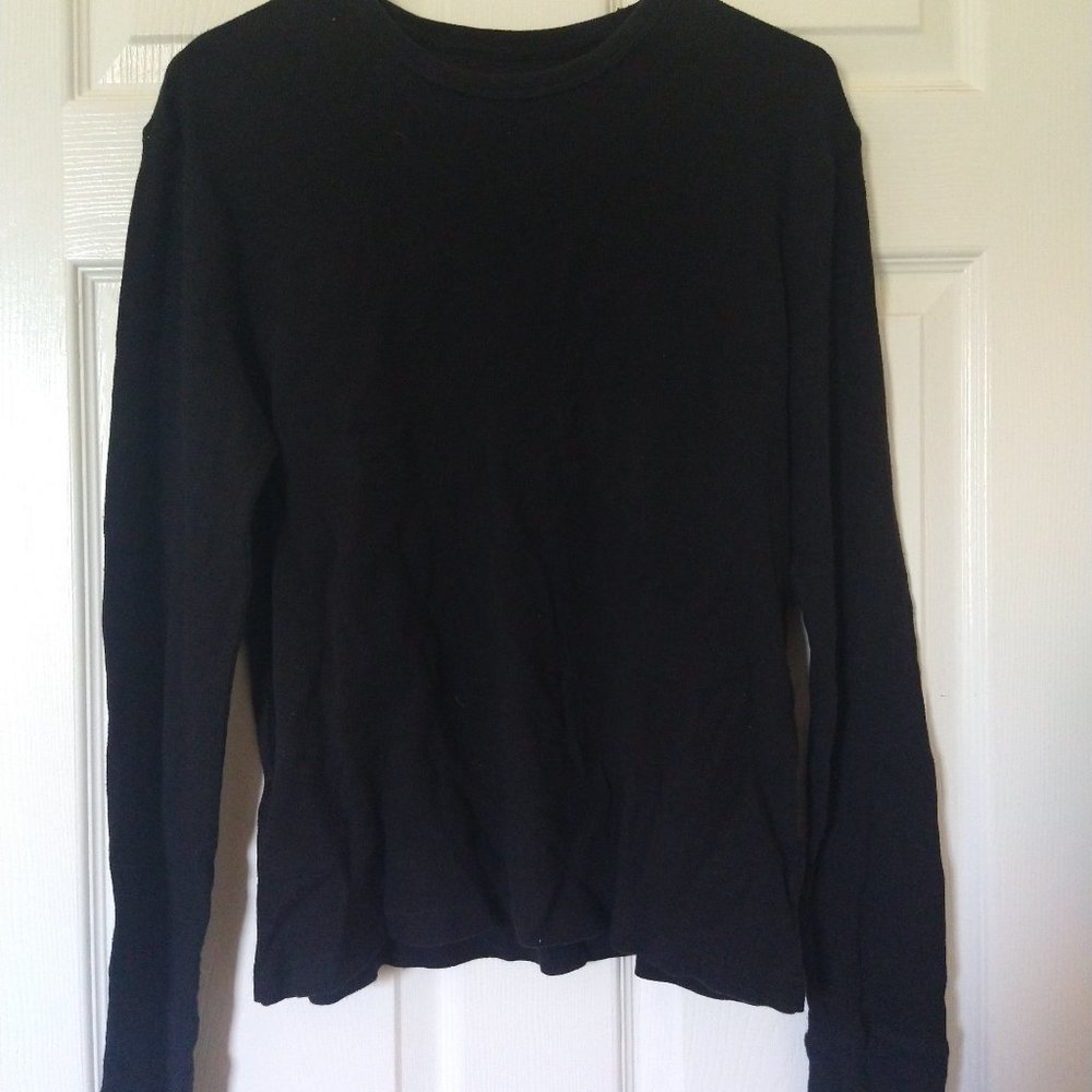 H&M Men's Black Crewneck Long Sleeve Waffle-patterned, size L
